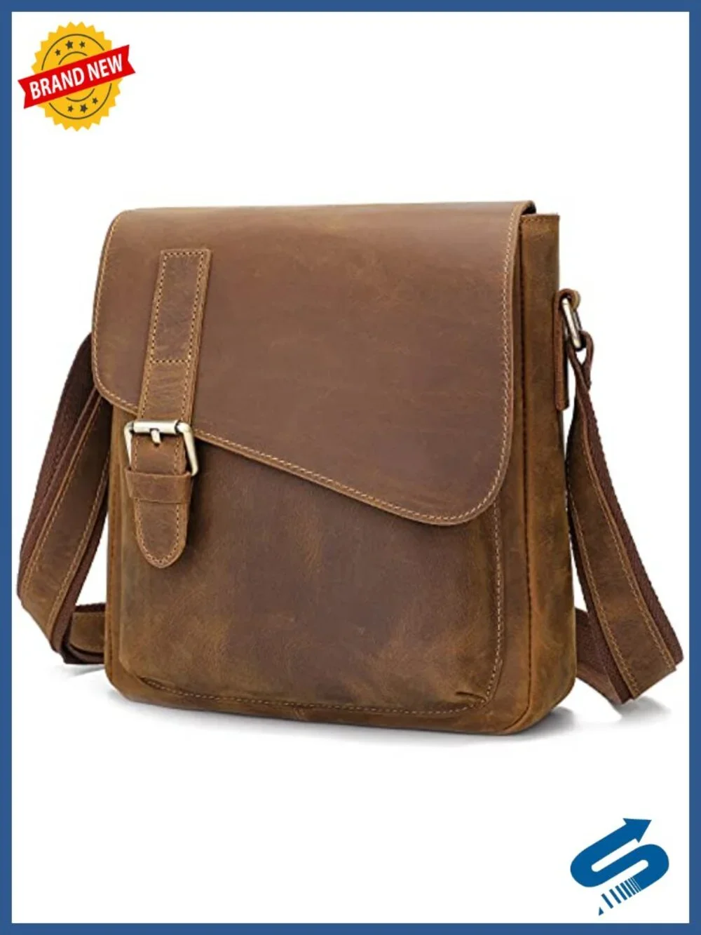 Leather Messenger Bag Men's Crossbody Fits Up to 11.5 Inch Tablet